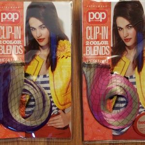 2 clip in hair pieces purple pink blonde